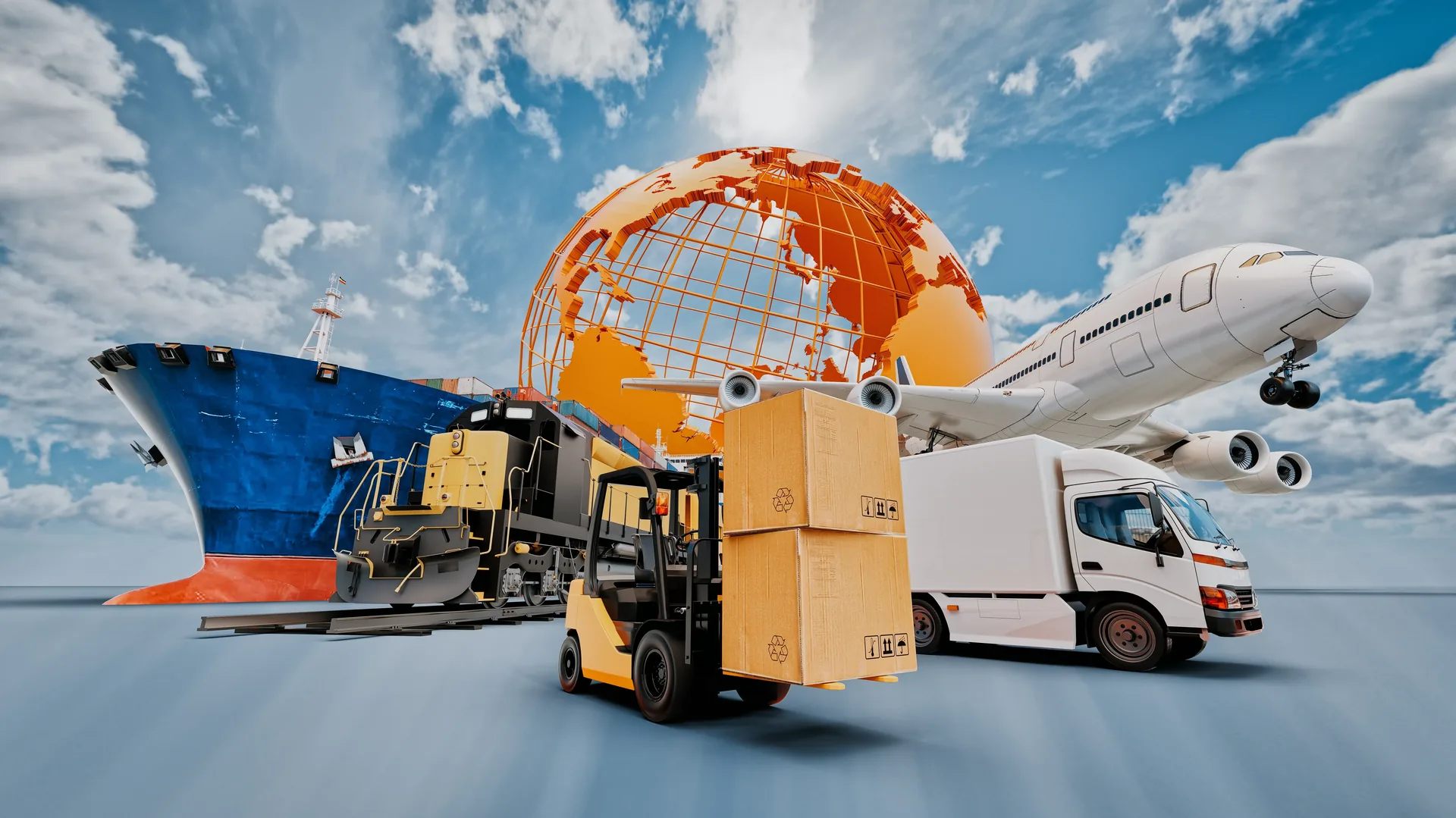 Global trade logistics by sea, air, rail and road